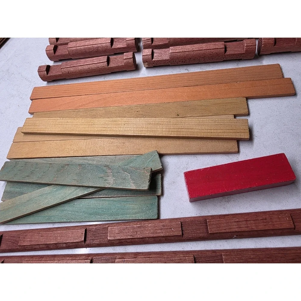 Vintage Lincoln Logs Building Set Lot 100+ Pieces Wood Logs Roof Parts Mixed Lot